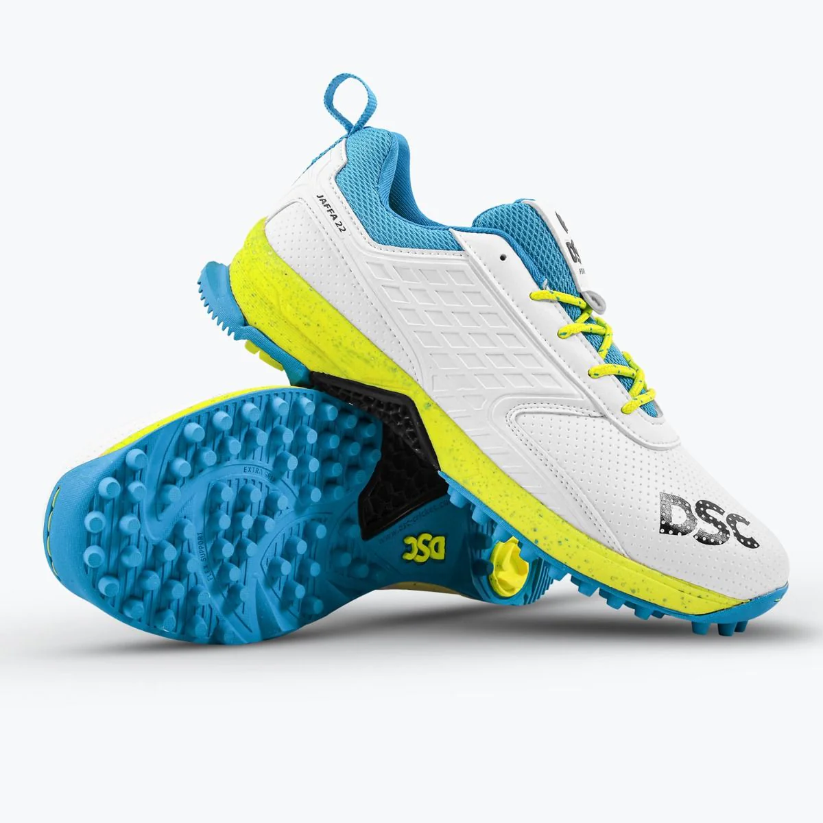 DSC Jaffa 22 Cricket Shoes White-Lemon Yellow - Image 3